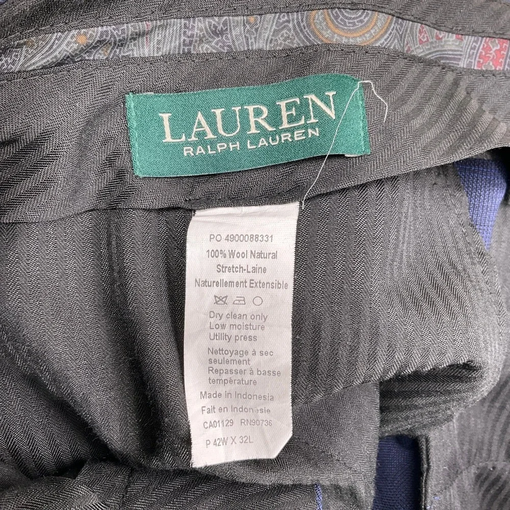 Lauren Ralph Lauren Pants Men 42W 32L‎ Blue Plaid Wool Stretch Dress Trousers
